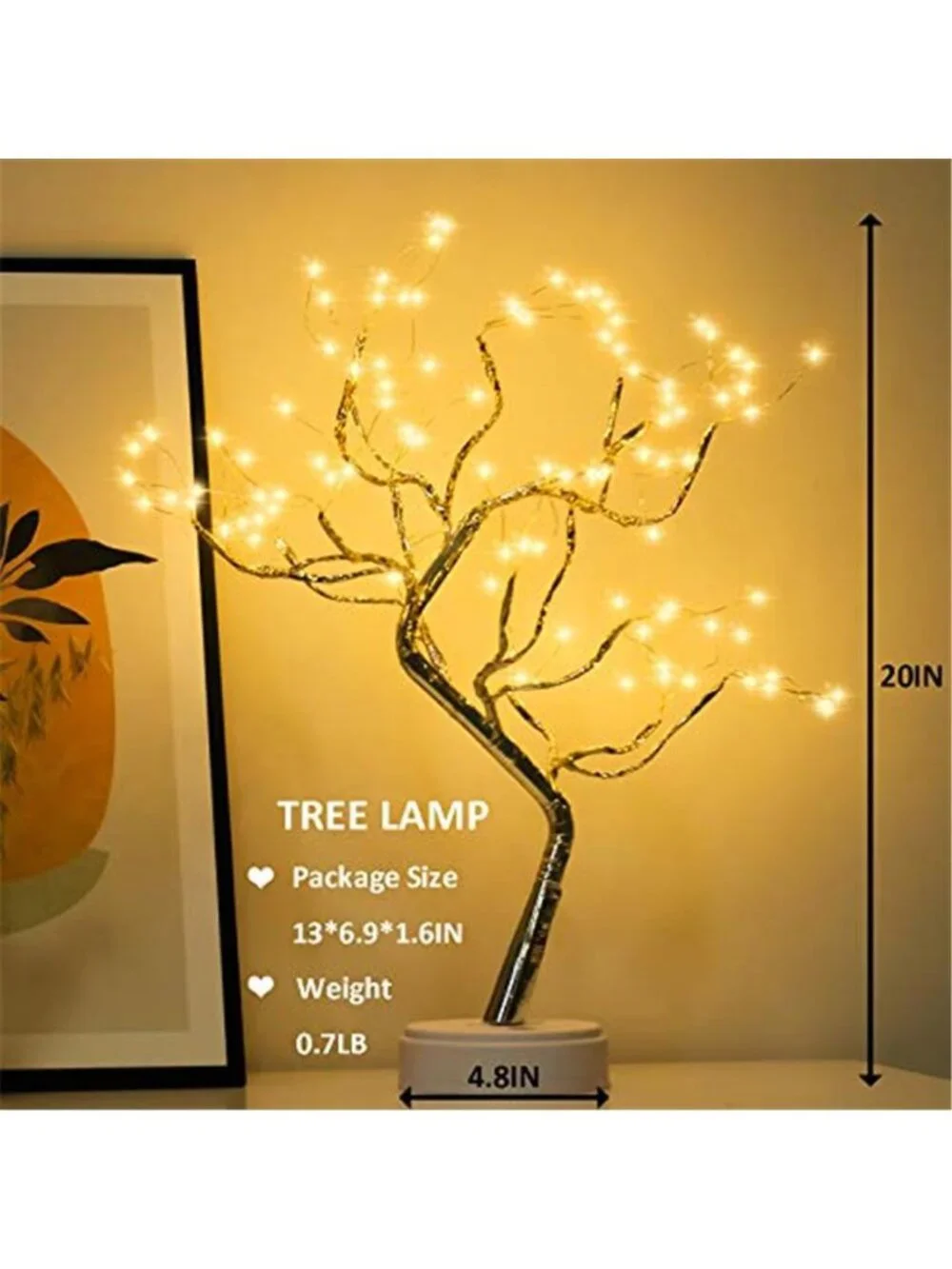 LED Bonsai Tree Lamp Warm White Night Light USB Battery Powered Decor
